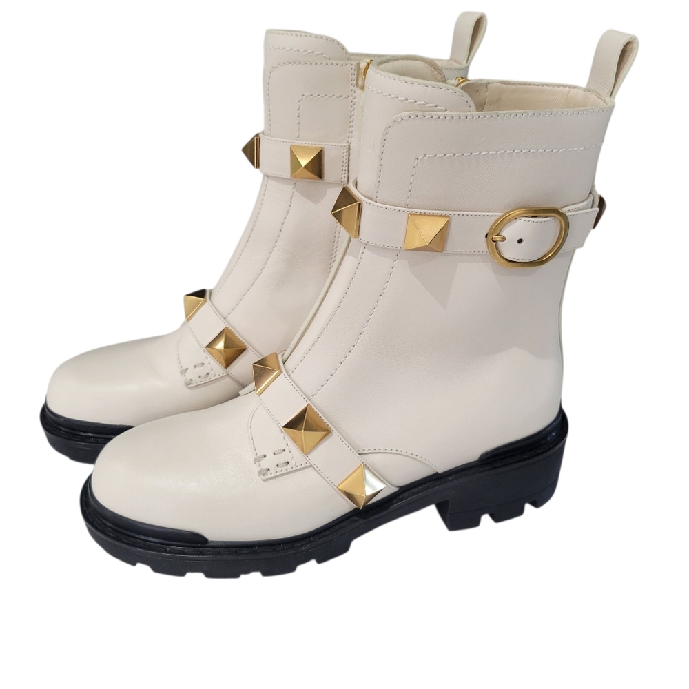 Valentino Garavani Roman Stud Calfskin Combat Boots